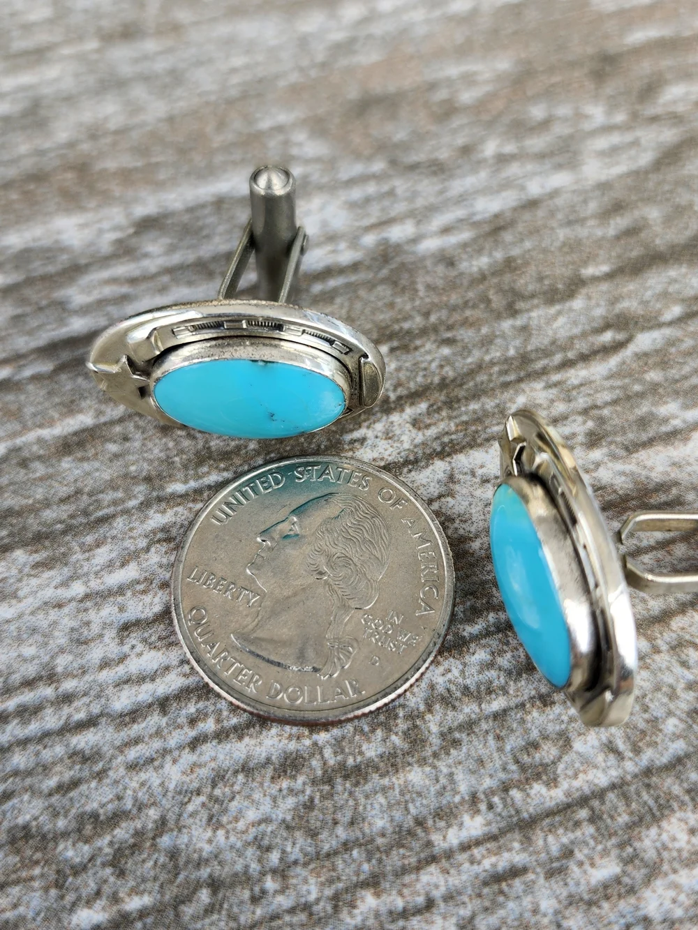 Vtg Turquoise Sterling Horseshoe Star Cufflinks Western Cuff Links Southwestern